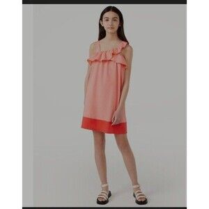 Free Assembly Girls Sz L 10/12 Pink Babydoll Dress Asymmetric Neck Spring Easter